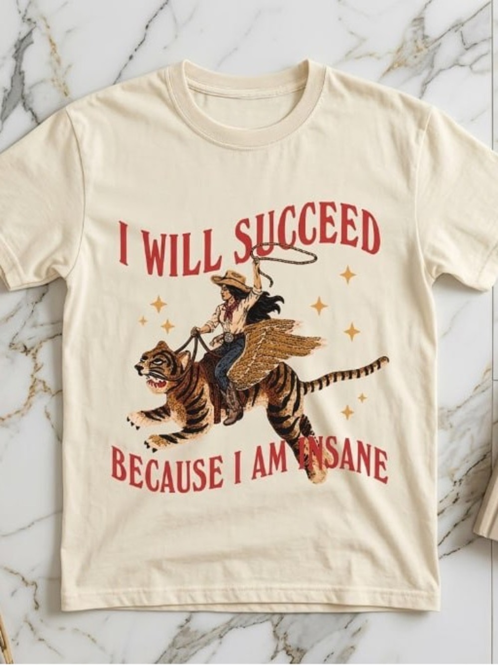 'I Will Succeed' Gildan Cream Tee with Red Graphic
